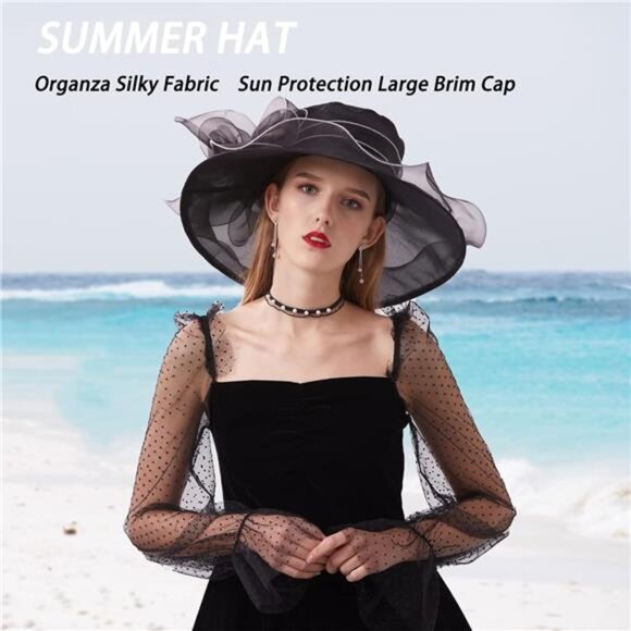 Kentucky Derby Hats - Organza Hat Fascinator Hat Black White - Picture 5 of 5